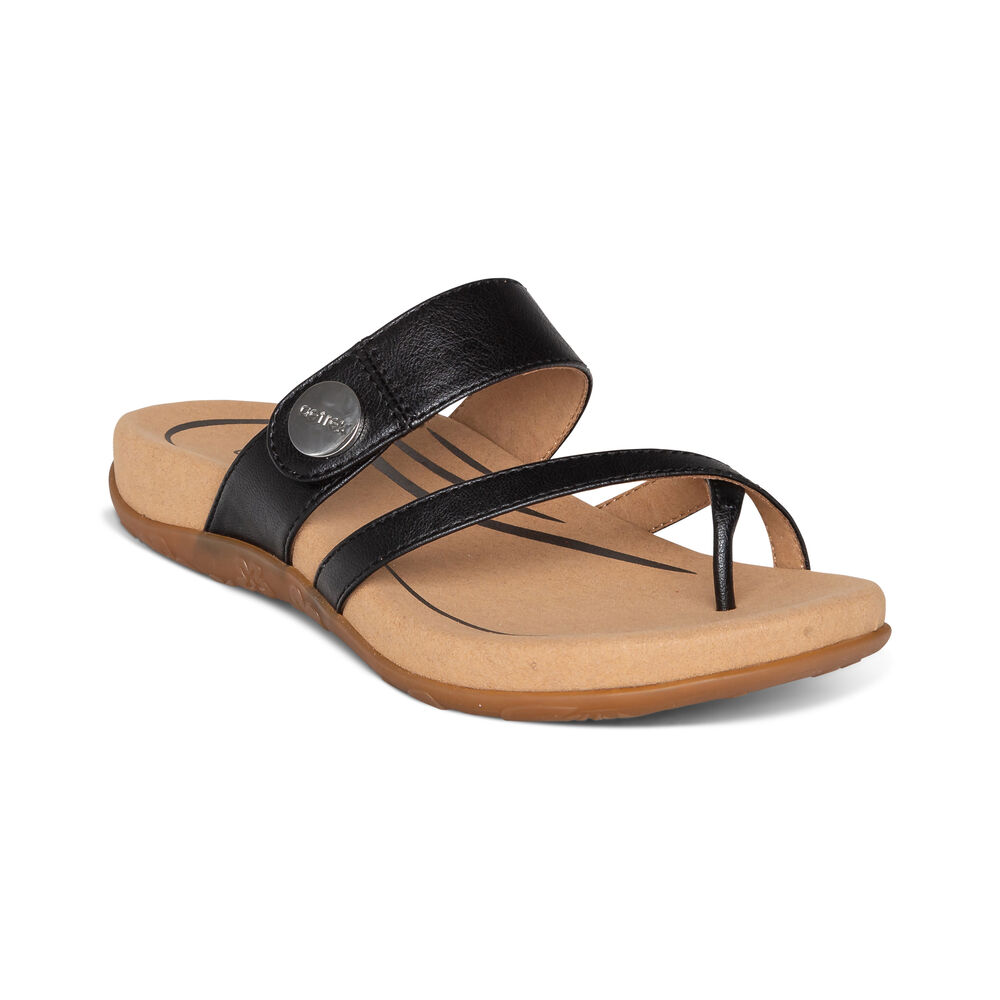 Aetrex Women's Izzy Adjustable Sandals - Black | USA 0HGLAW5